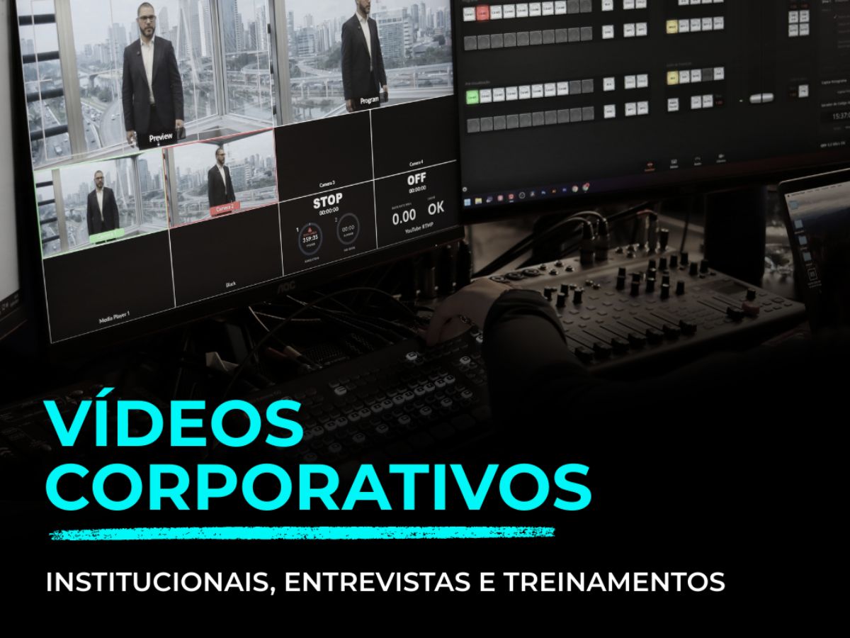 Mesa de controle durante produção de vídeo corporativo